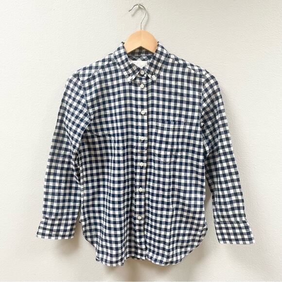 J. Crew Classic-fit Shirt Petite in Crinkle Gingham Navy Women's 00P AW252 $79 - Picture 5 of 8